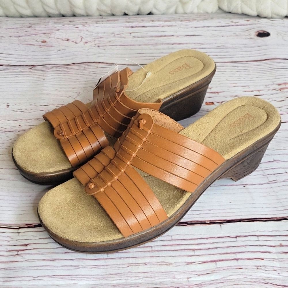 BASS Tan Leather Padded Slide Sandals Size 8 NWT